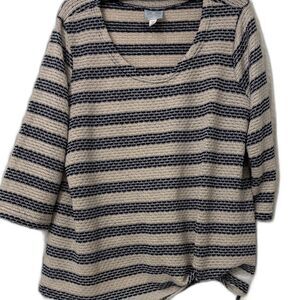 Sunday Navy and Cream Striped 3/4 Sleeve Top Size 1X
